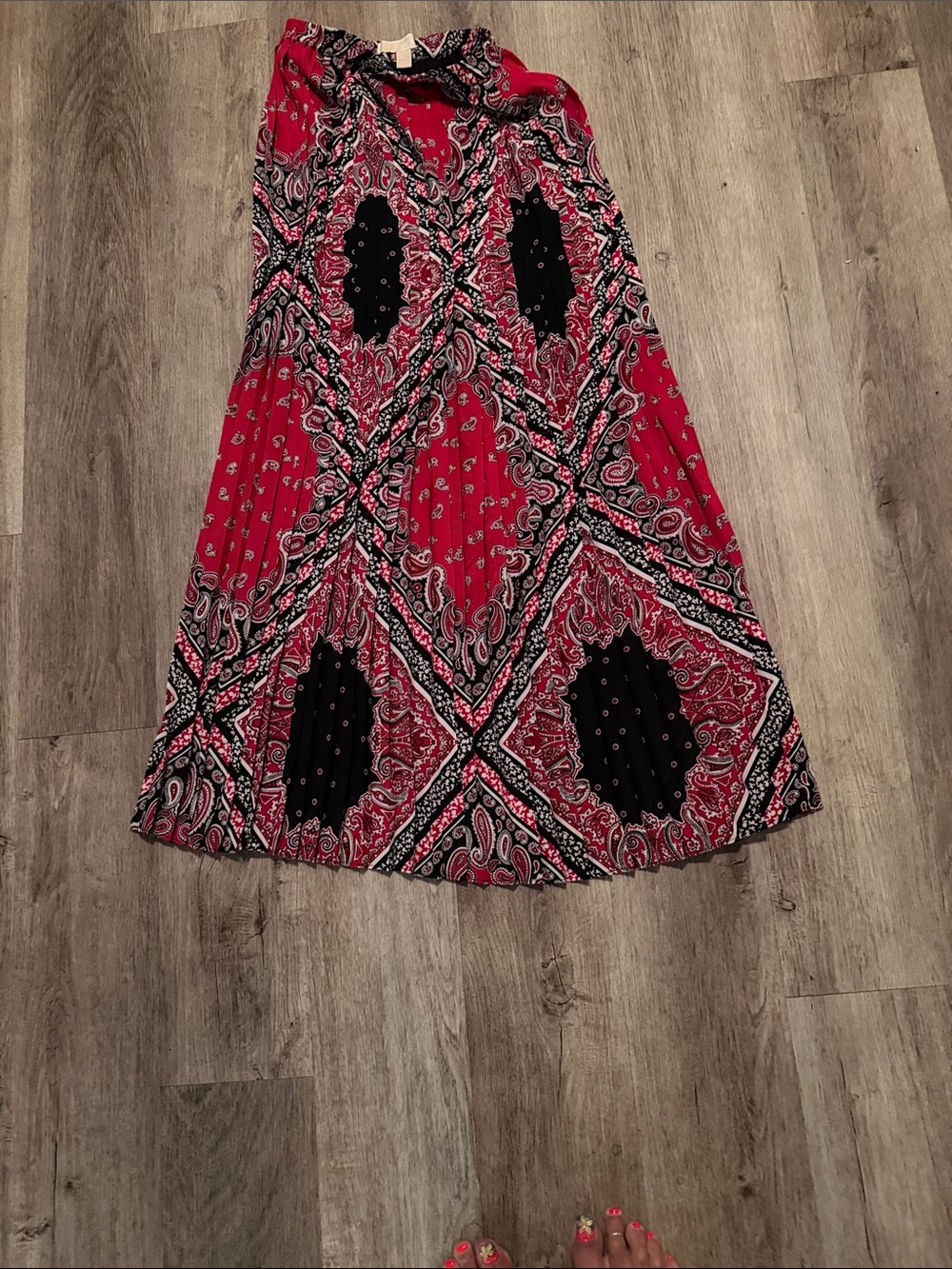 Michael Kors Red Paisley Bandana Print Maxi Skirt
